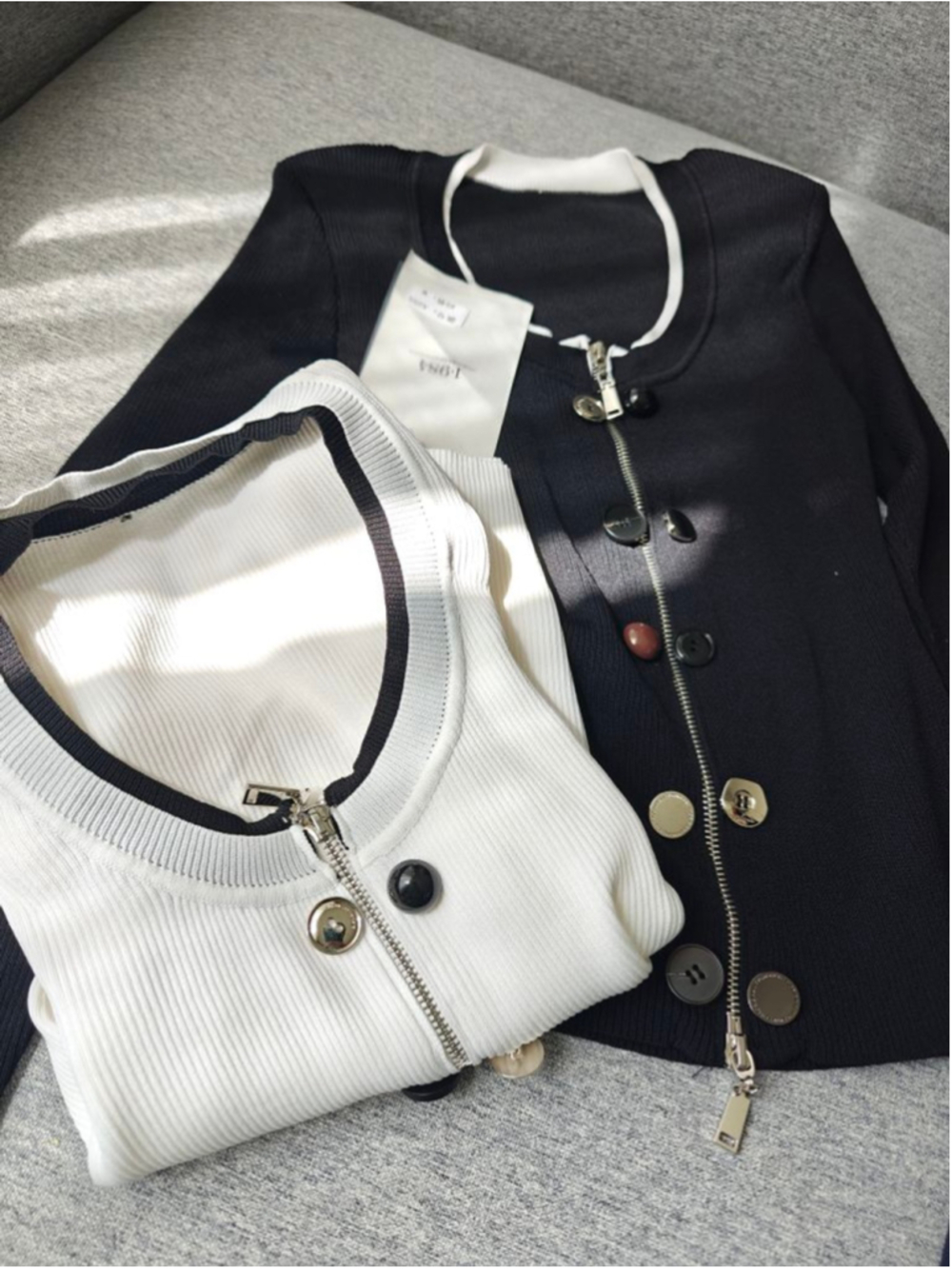 Women's Black & White Ribbed Cardigan